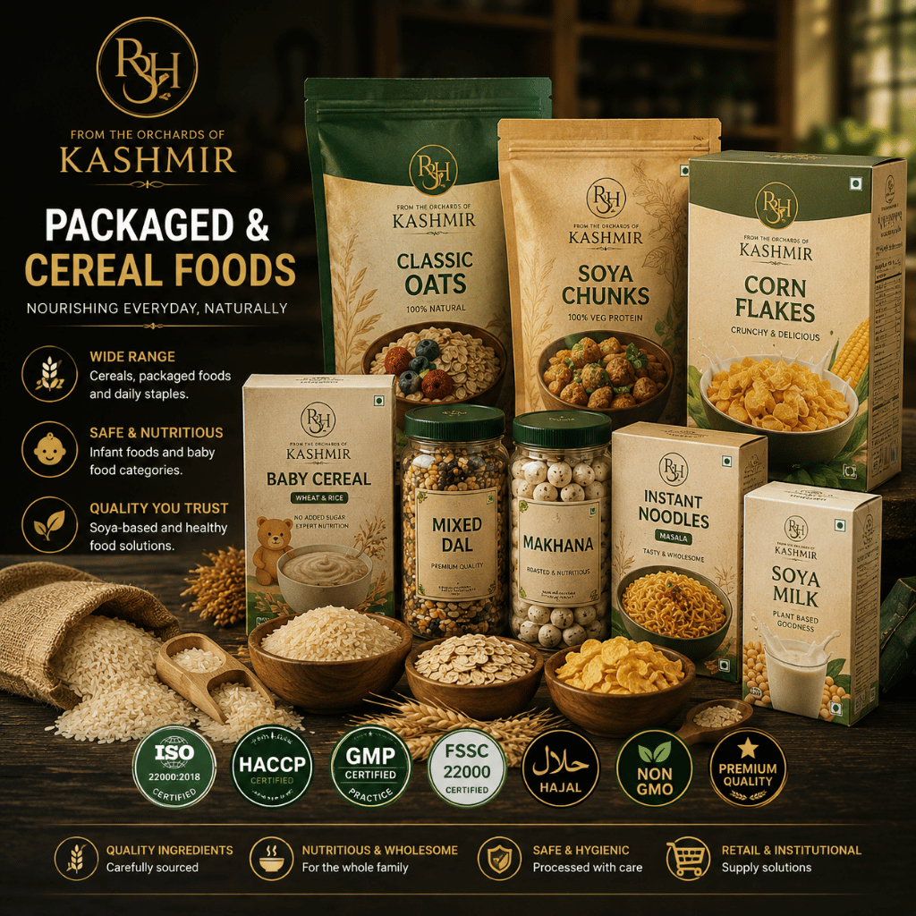 Fresh premium food products arranged in a market